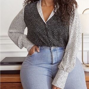 🩷JustFab Black and White Polka Dot Blouse